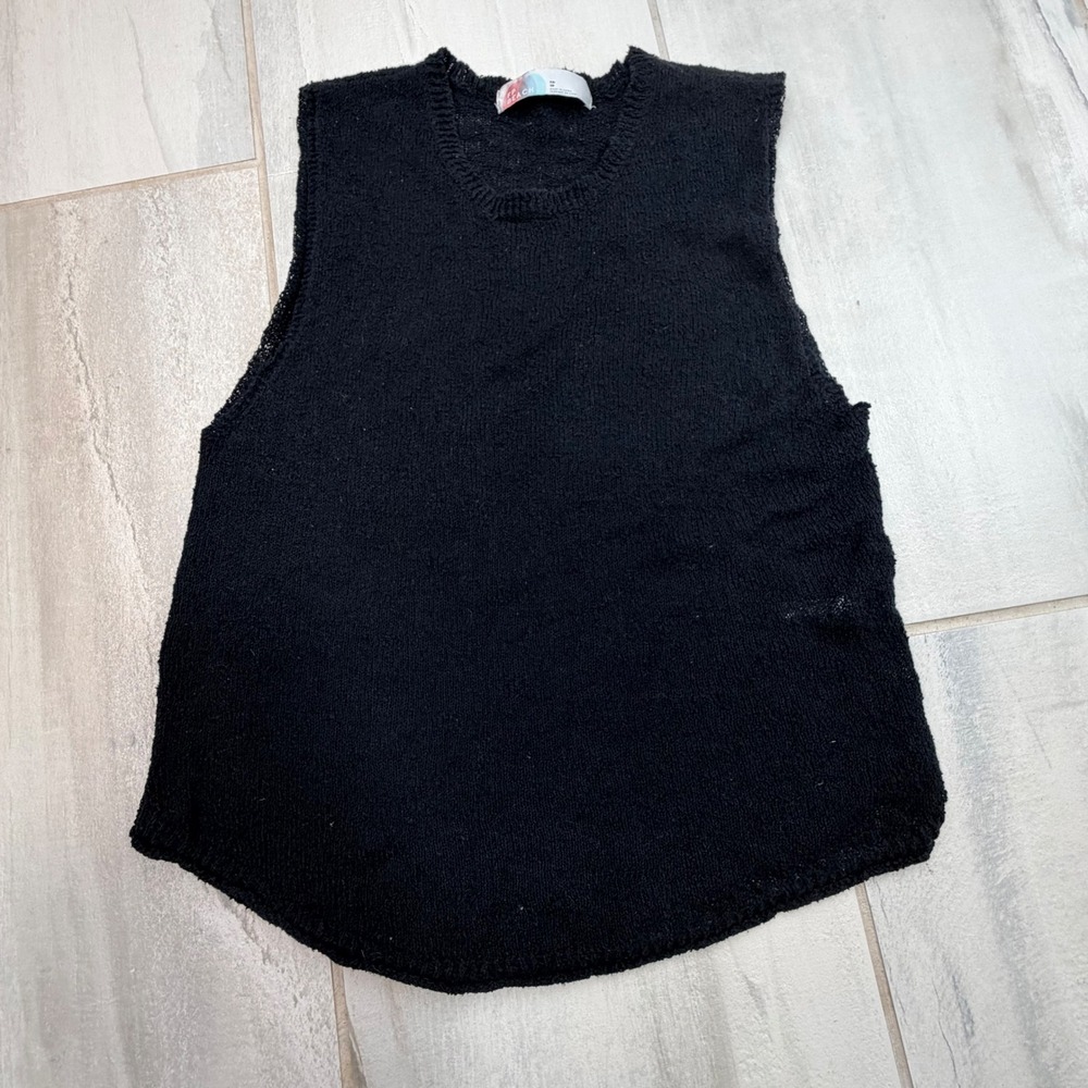 Free People FP Beach Black Textured Knit Sleeveless Tank Top XS OB88170